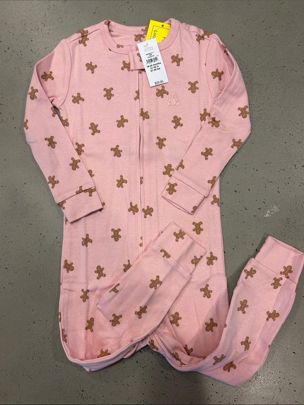 NWT Gap 18-24M Pink Gingerbread Print Kids One-Piece Zipper Sleepwear